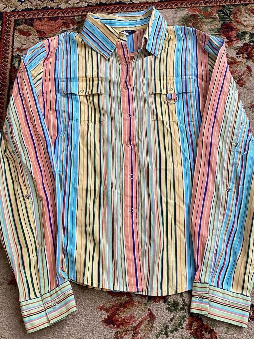 Multiples retro rainbow striped button up